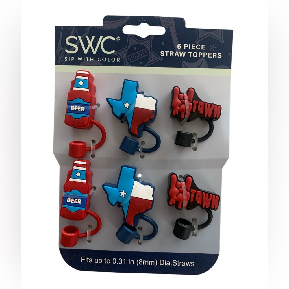 Straw Toppers Sip With Color (SWC) Texas, H-Town, Beer Themed NWT